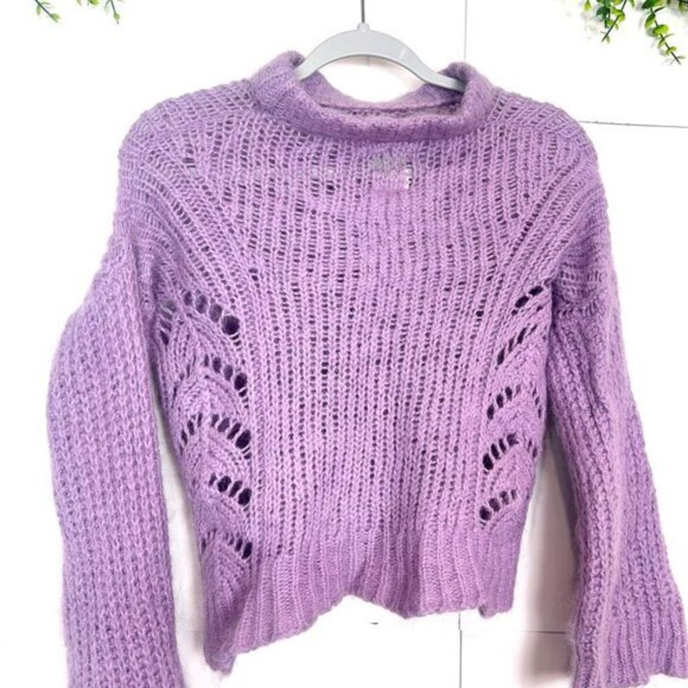Odd Molly Sweater Womens XS Purple Knit Cropped Pullover Mock Neck Wool Blend